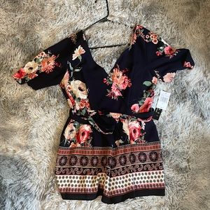 Floral Romper with waist tie